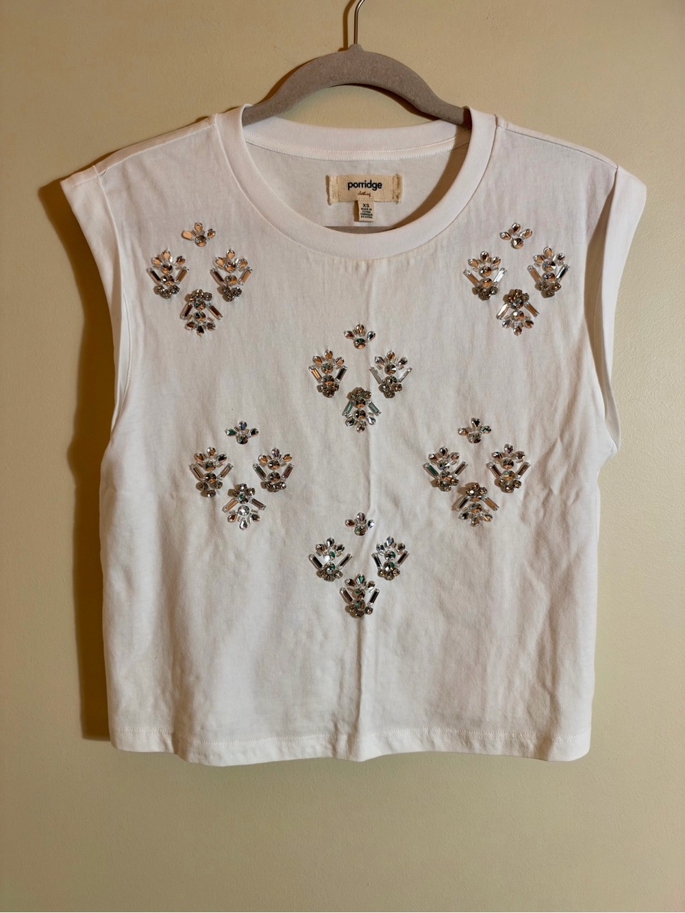 Porridge By Anthropologie White Rhinestone Embellished Sleeveless Cotton Top XS
